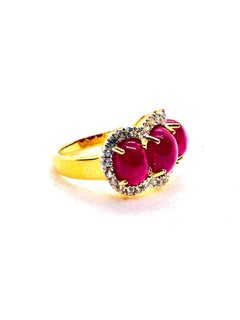 Bochic “Capri” Vintage Natural Ruby & Topaz Retro Ring Set In 18K Gold & Silver