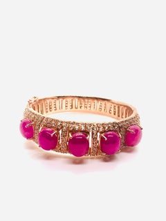 Bochic ‘Capri’ Vintage Natural Ruby & White Topaz Bangle In 18K Gold & Silver