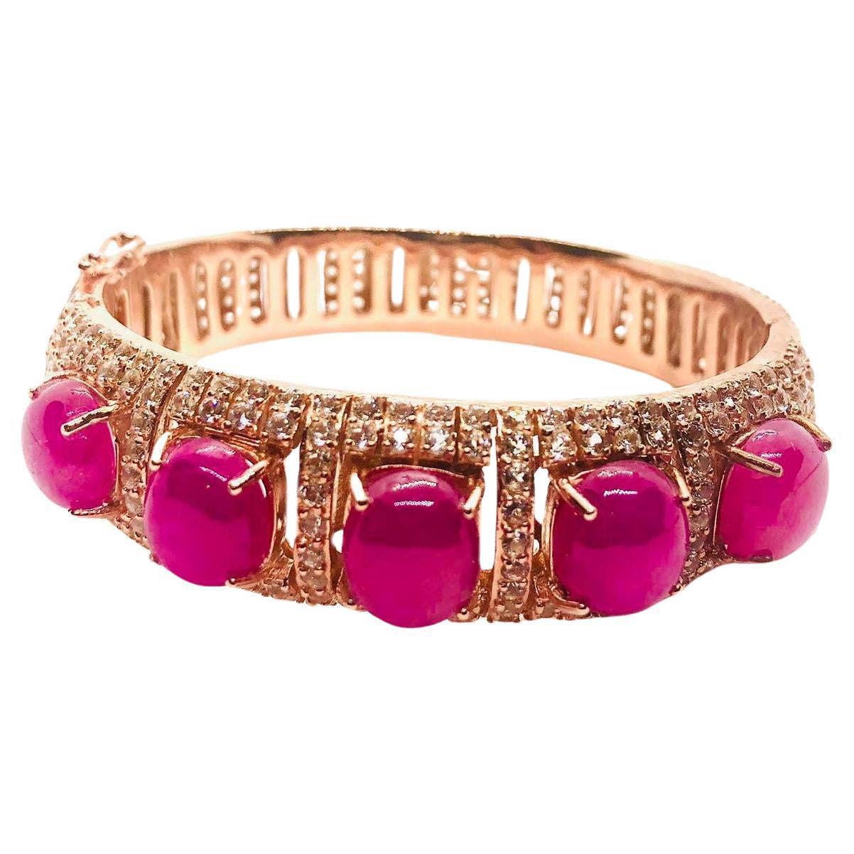 Bochic ‘Capri’ Vintage Natural Ruby & White Topaz Bangle In 18K Gold & Silver