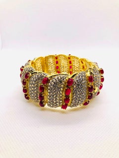 Bochic “Capri” Vintage Natural Ruby & White Topaz Bangle Set In 18K Gold & Silve