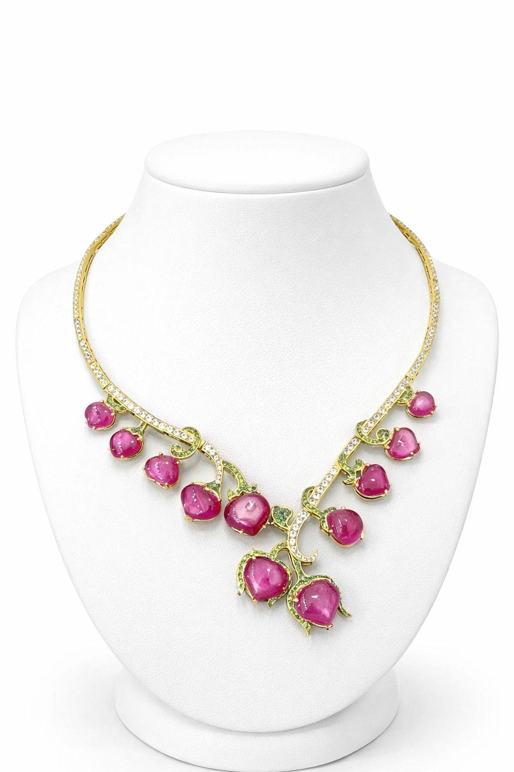 Bochic “capri” Vintage Natural Ruby, White Topaz & Peridot Necklace View 2