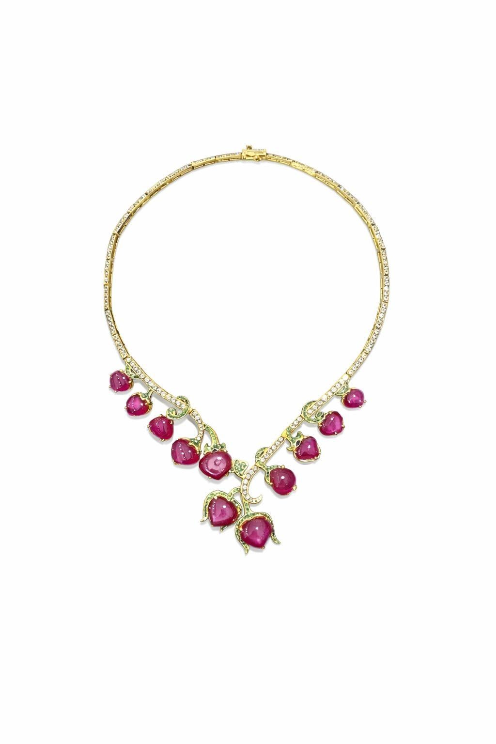 Bochic “capri” Vintage Natural Ruby, White Topaz & Peridot Necklace View 5