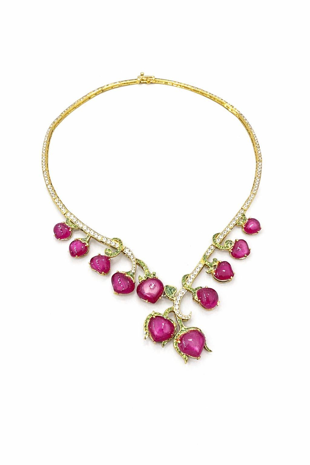 Bochic “capri” Vintage Natural Ruby, White Topaz & Peridot Necklace View 6