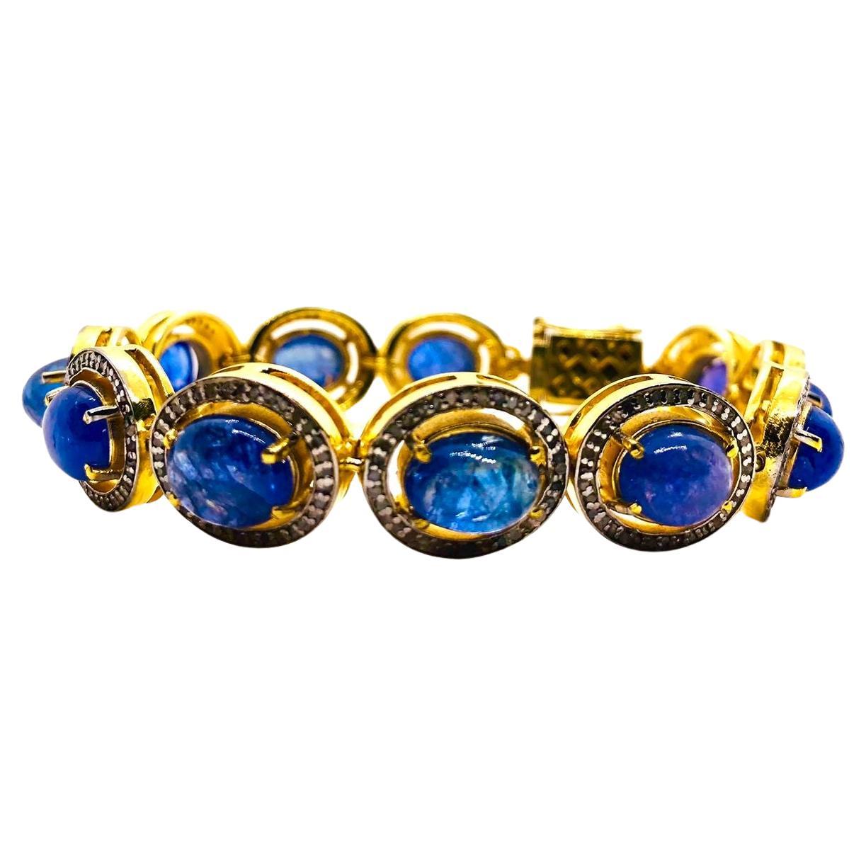 Bochic "Capri" Vintage natürlichen Tansanit & Diamant-Armband Set in 18K & Silber