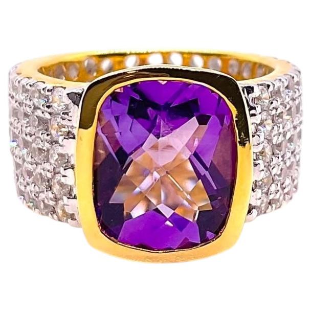 Bochic “Capri” Vintage Natural White Sapphire & Amethyst Ring 18K Gold & Silver