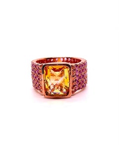 Bochic “Capri” Vintage Natural Yellow Citrin & Amethyst Ring 18K Gold & Silver