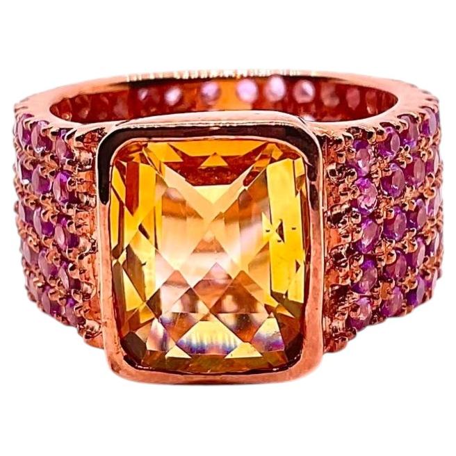 Bochic “Capri” Vintage Natural Yellow Citrin & Amethyst Ring 18K Gold & Silver