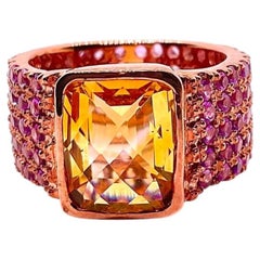 Bochic “Capri” Vintage Natural Yellow Citrin & Amethyst Ring 18K Gold & Silver