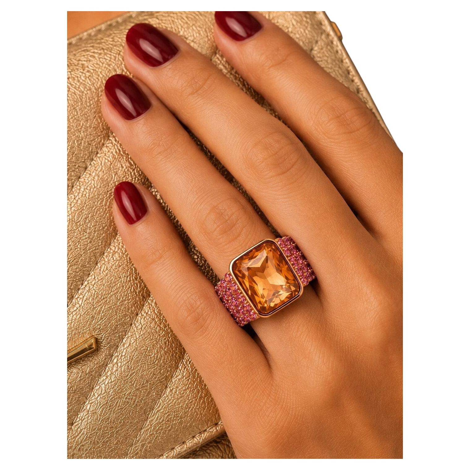 Bochic „Capri“ Vintage-Ring mit naturgelbem Citrin und Amethyst, 18-karätiges Gold und Silber