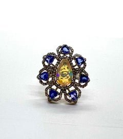 Bochic “Capri” Vintage Opal, Diamond & Tanzanite Cocktail Ring 18K Gold & Silver