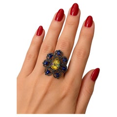 Bochic “Capri” Vintage Opal, Diamond & Tanzanite Cocktail Ring 18K Gold & Silver