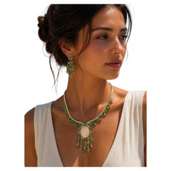 Bochic Capri Vintage-Halskette und Ohrring-Set mit Opal, Smaragd, Saphir und Diamanten