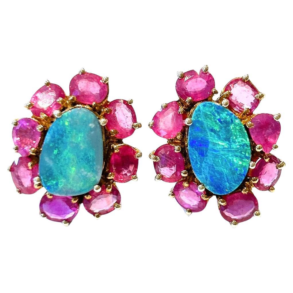 Bochic "Capri" Vintage Opal & Multi Rubin Ohrringe Set in 18K Gold & Silber