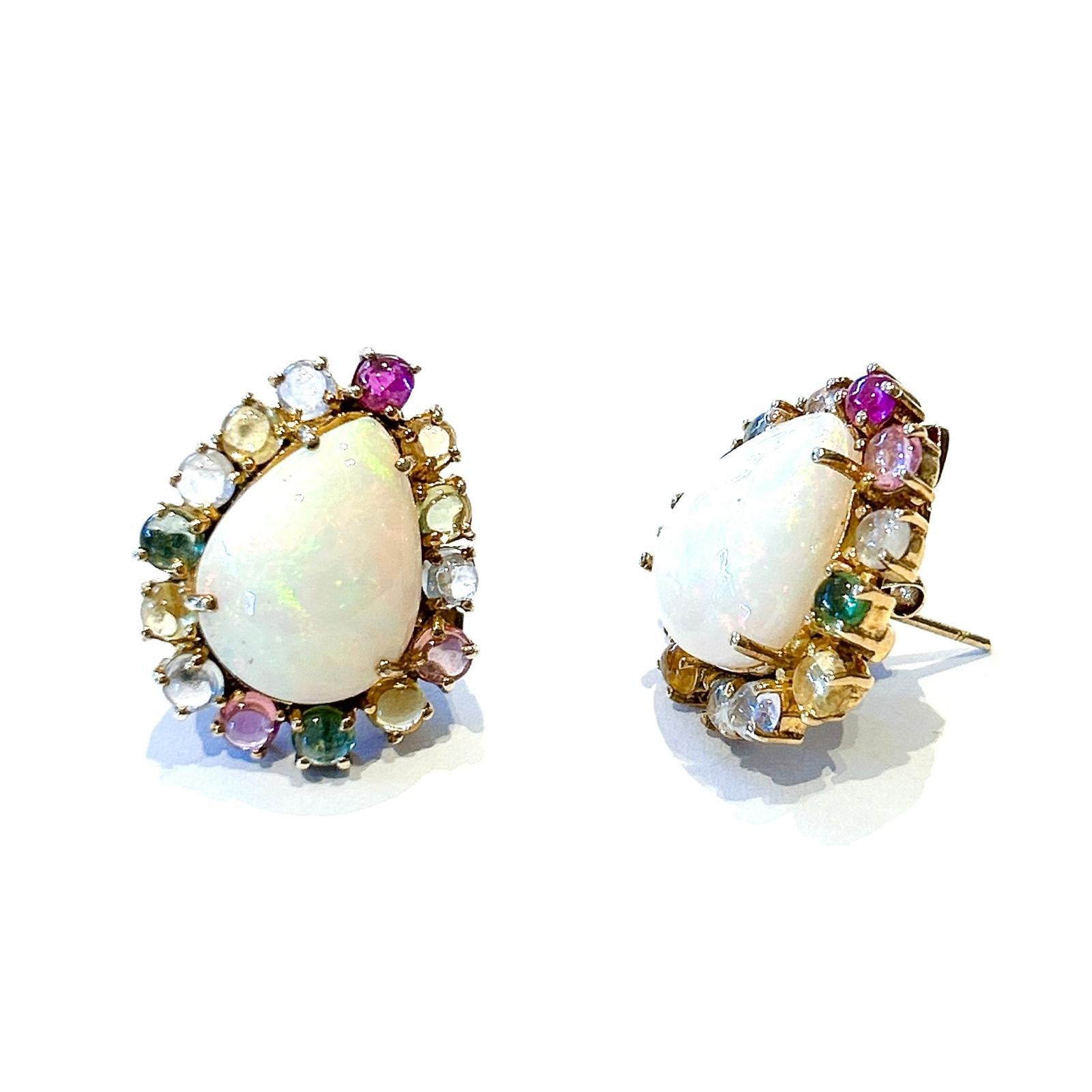 Bochic “Capri” Vintage Opal & Multi Tourmaline Earrings Set In 18K Gold & Silver For Sale 1