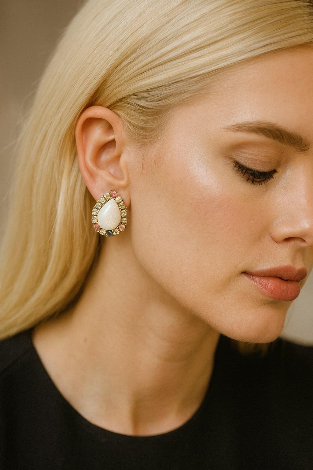 Bochic “Capri�” Vintage Opal & Multi Tourmaline Earrings Set In 18K Gold & Silver For Sale 3