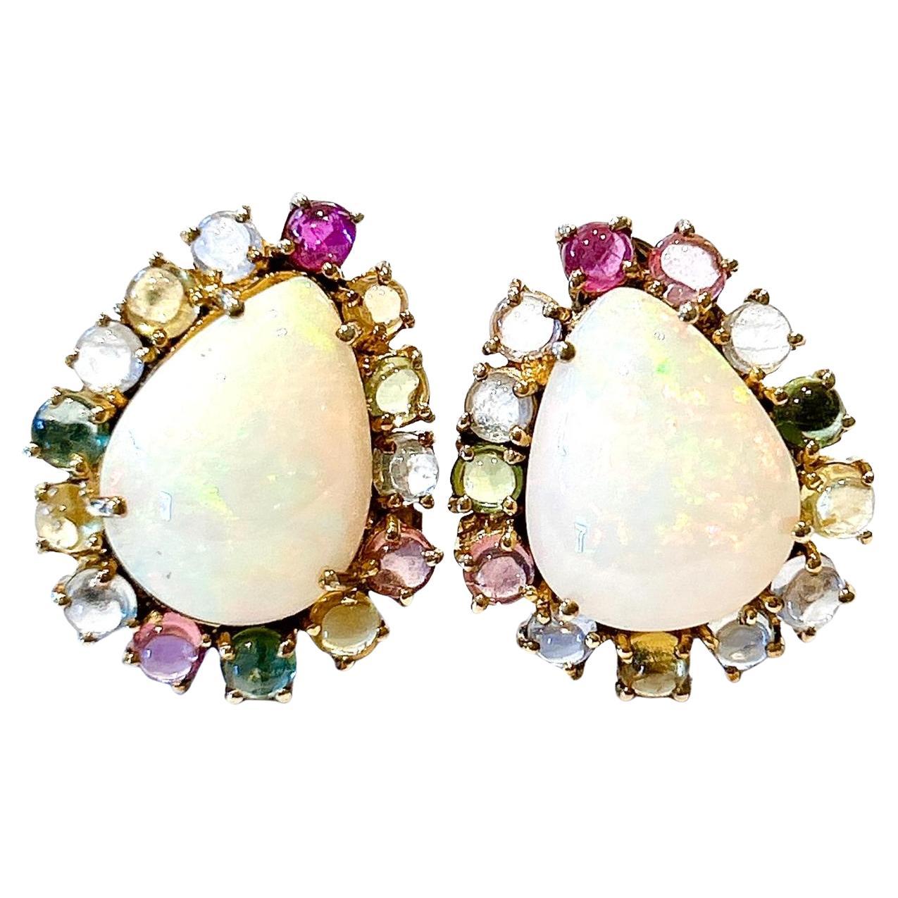 Bochic "Capri" Vintage Opal & Multi Turmalin Ohrringe Set in 18K Gold & Silber
