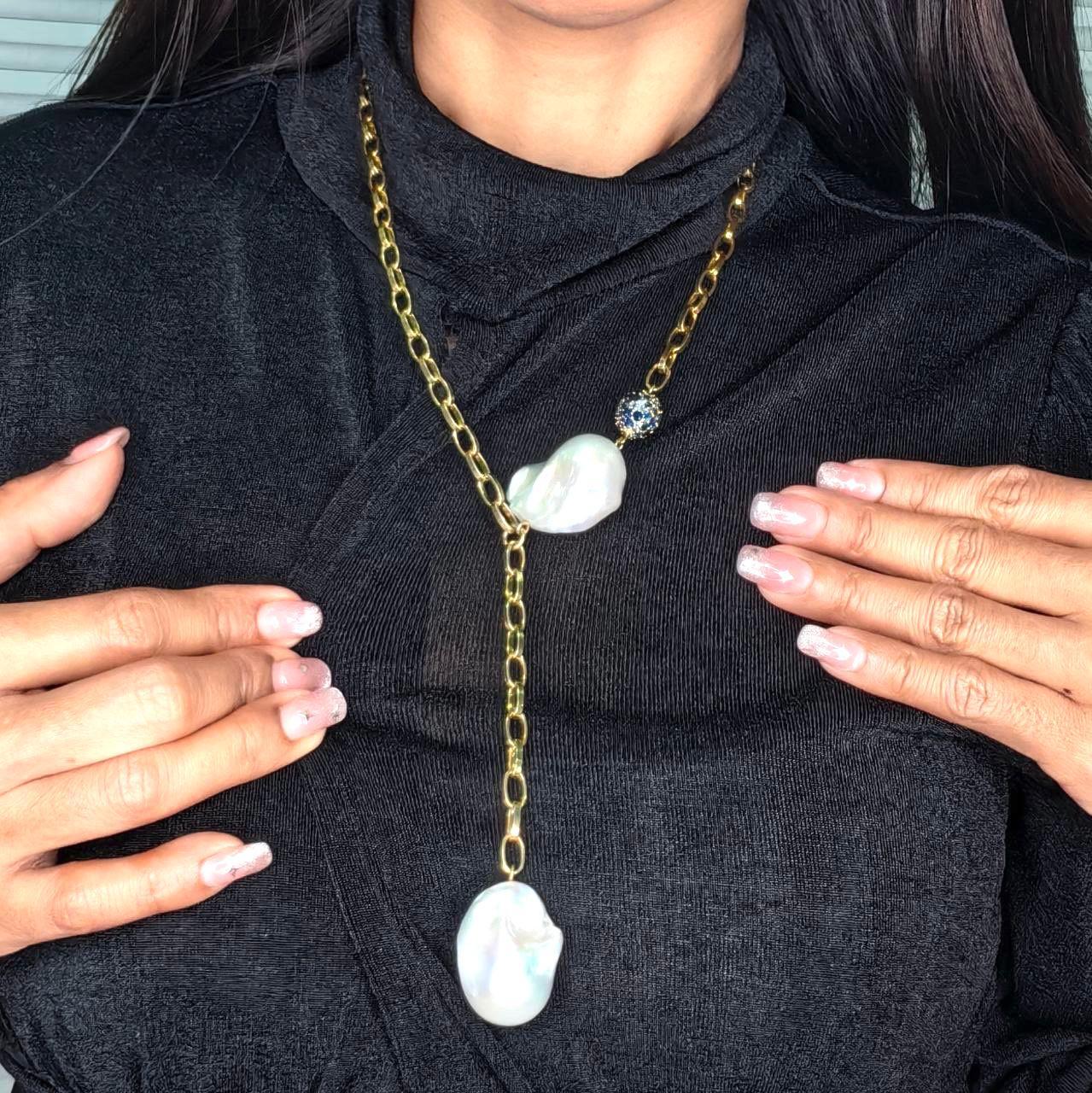 Barocco Collana vintage con perle e zaffiri blu di Bochic 