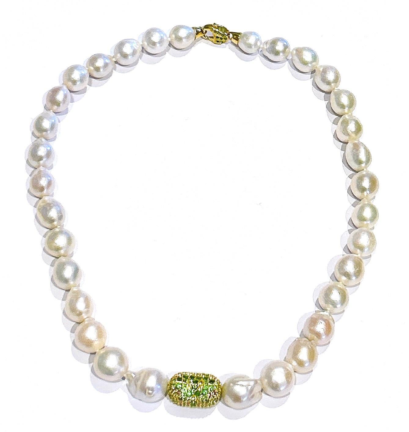 Brilliant Cut Bochic “Capri” Vintage Pearl & Multi Gem Necklace Set in 18K & Silver For Sale