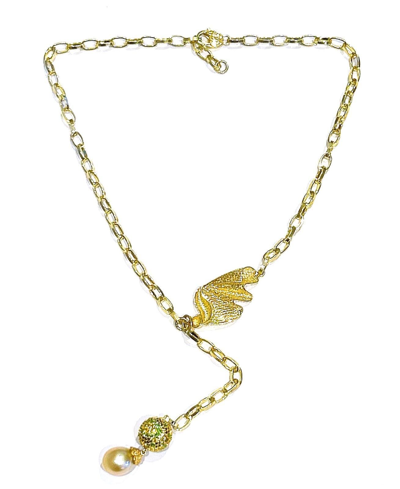 Women's or Men's Bochic “Capri” Vintage Pearl & Multi Gem Necklace Set in 18K & Silver For Sale