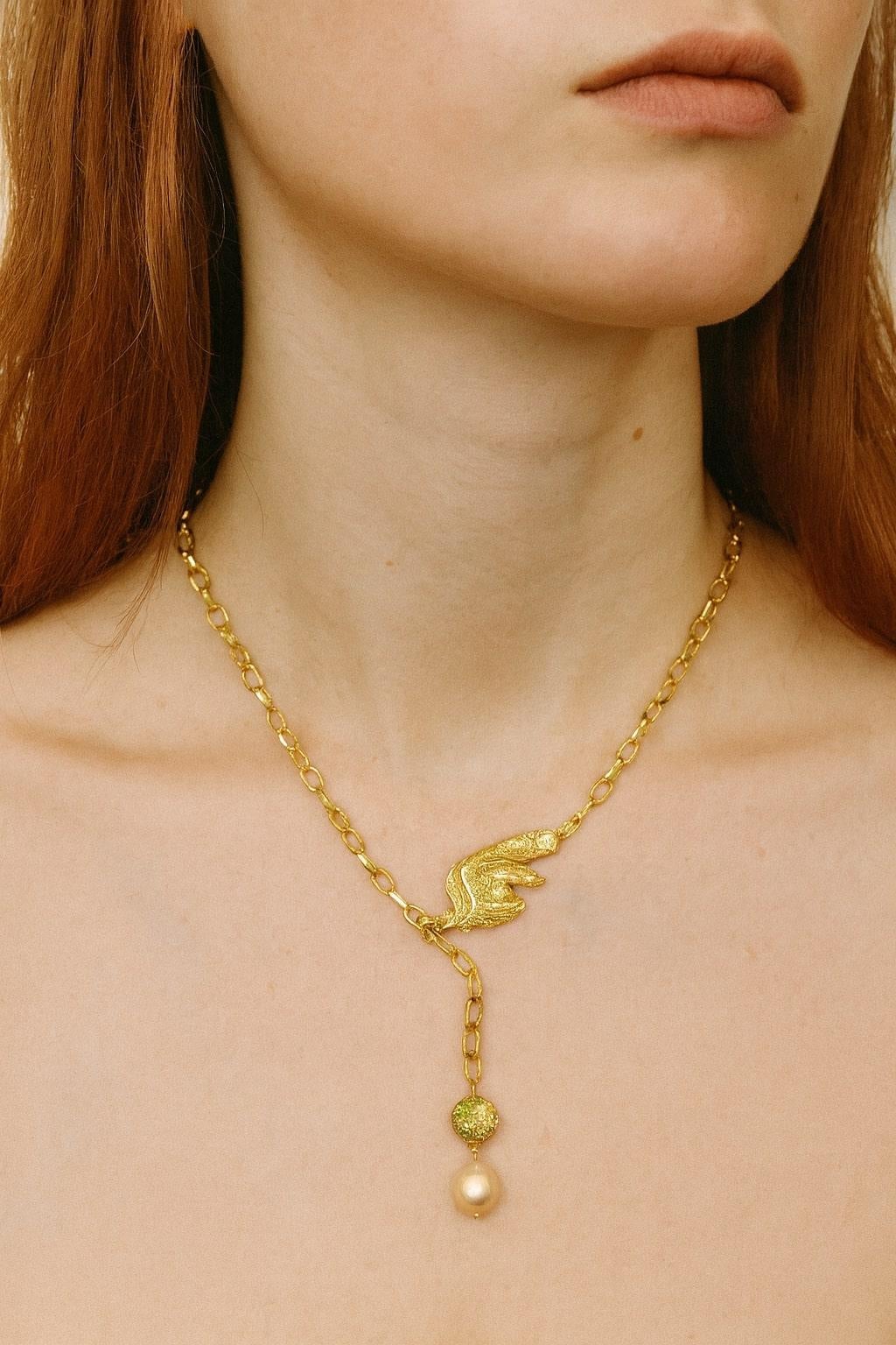 Bochic “Capri” Vintage Pearl & Multi Gem Necklace Set in 18K & Silver For Sale 1