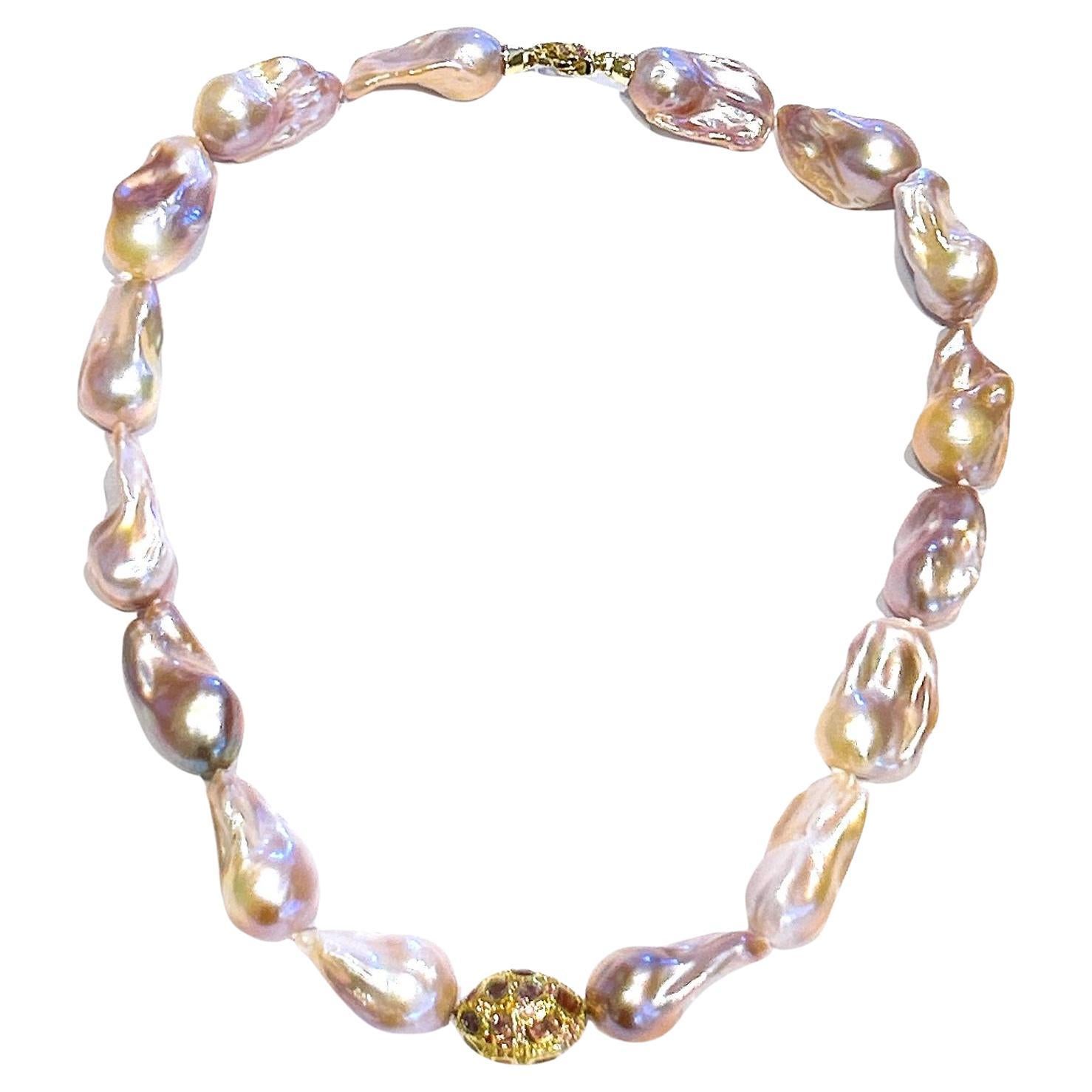 Baroque Bochic “Capri” Vintage Pearl & Multi Gem Necklace Set in 18K & Silver For Sale