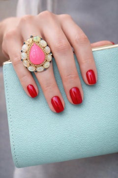 Bochic “Capri” Vintage Pink Opal, White Opal & White Topaz Ring - 18K Gold & Sil