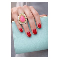 Bochic “Capri” Vintage Pink Opal, White Opal & White Topaz Ring - 18K Gold & Sil