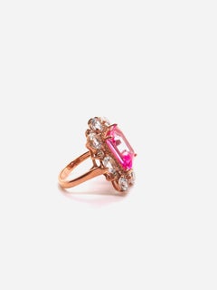 Bochic "Capri" Vintage Pink Topaz & White Rose Cut Topaz Ring 18K Gold & Silver