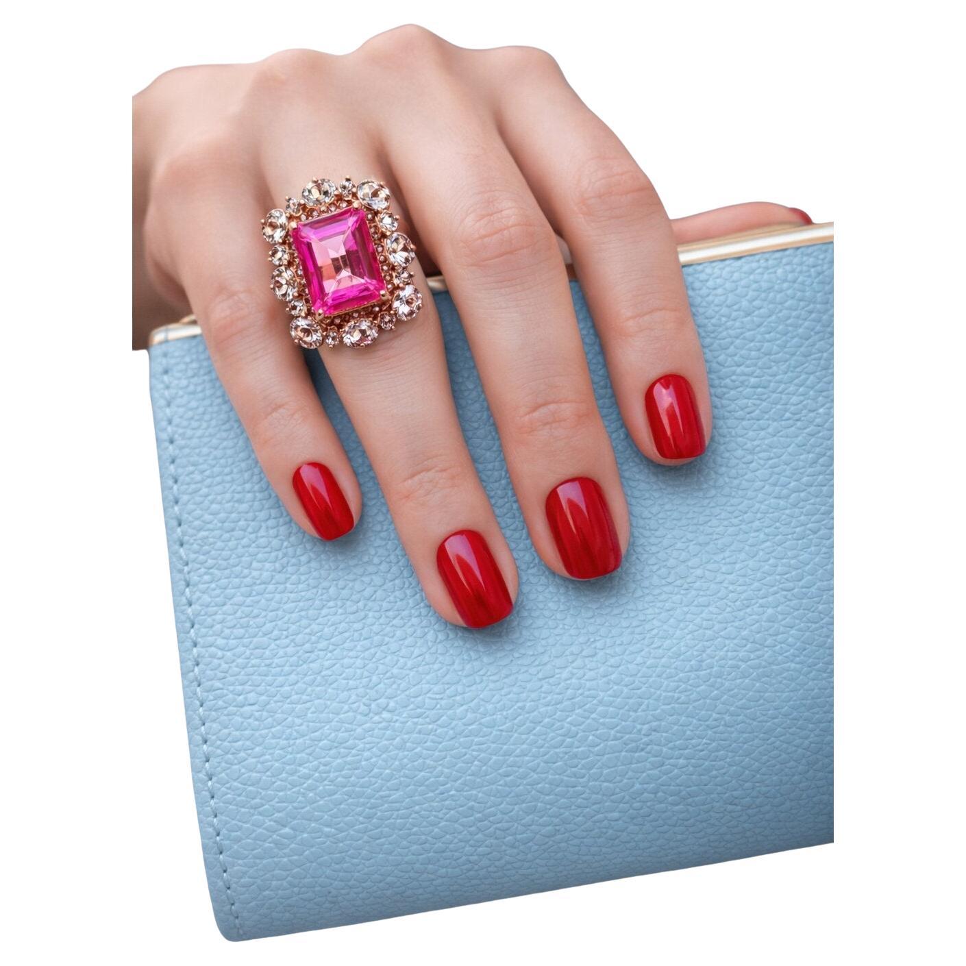 Anello vintage di Topazio Rosa e Topazio Bianco Taglio Rosa Bochic "Capri" in oro e argento 18 carati in vendita