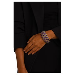 Bochic “Capri” Vintage Purple Amethyst & Green Amethyst Cuff Set In 18K & Silver