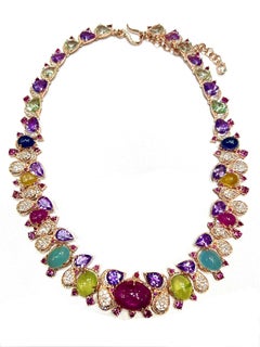 Bochic "Capri" Vintage Red Ruby & Yellow Sapphire Necklace Set in 18K & Silver