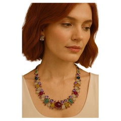 Bochic “Capri” Vintage Red Ruby & Yellow Sapphire Necklace Set in 18K & Silver