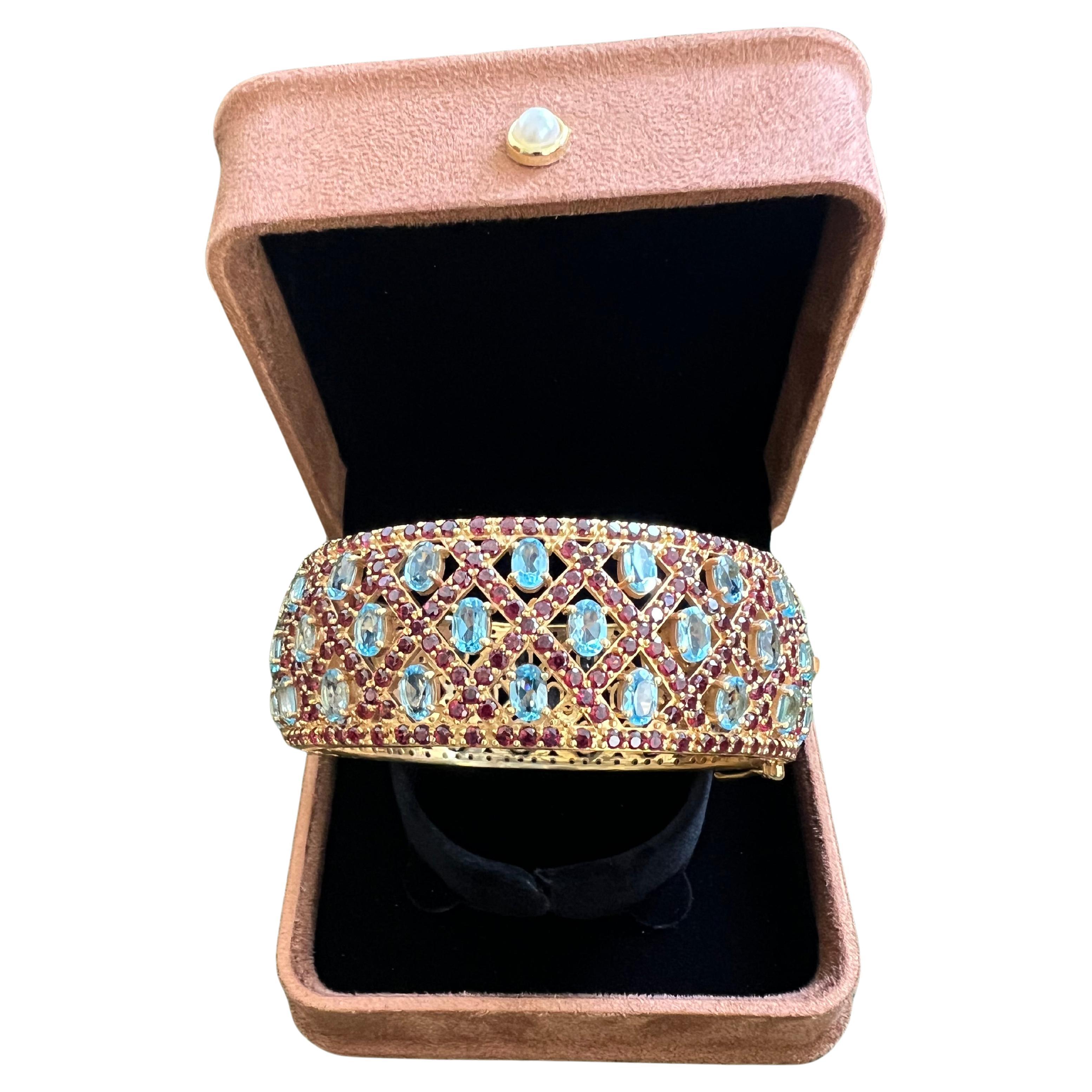 Bochic "Capri" Set di bracciali con rodolite e gemme multiple in oro e argento 18 carati in vendita