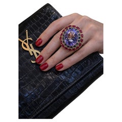 Bochic “Capri” Vintage Ruby, Amethyst & Multi Sapphire Ring - 18K Gold & Silver