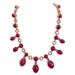 Bochic "Capri" Collier Vintage Rubis, Améthyste et Saphir Or 18K -Argent