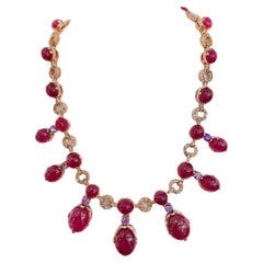 Bochic “Capri” Vintage Ruby, Amethyst & Sapphire Necklace 18K Gold -Silver