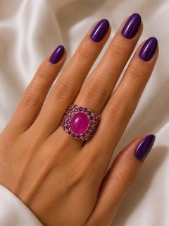 Anillo de cóctel «Capri» de Bochic con rubíes, amatistas y topacios de estilo vintage — Oro de 18 quilates y plata