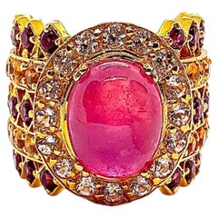 Anillo de cóctel «Capri» de Bochic con rubíes, amatistas y topacios de estilo vintage — Oro de 18 quilates y plata