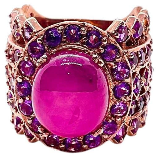 Bochic “Capri” Vintage Ruby, Amethyst & Topaz Cocktail Ring — 18K Gold & Silver