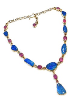 Bochic “Capri” Vintage Ruby & Blue Opal Necklace Set In 18K Gold & Silver