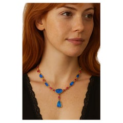Bochic “Capri” Vintage Ruby & Blue Opal Necklace Set In 18K Gold & Silver