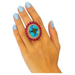 Bochic “Capri” Vintage Ruby, Blue Topaz & Diamond Ring Set In 18K Gold & Silver