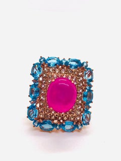 Bochic "Capri" Vintage Rubin & Blauer Topas Ring Set in 18K Gold & Silber