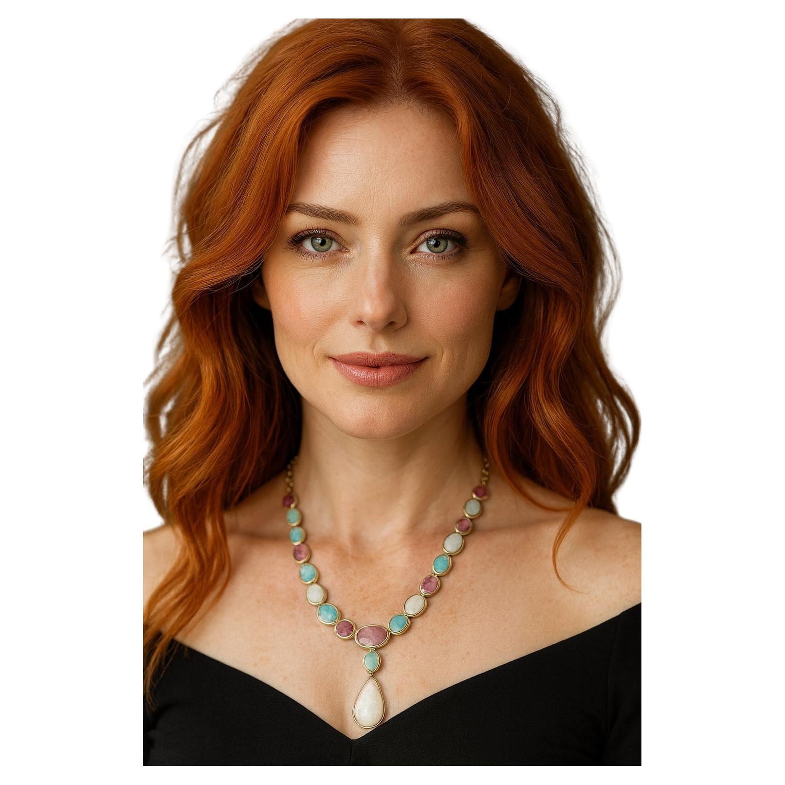 Bochic "Capri" Vintage Rubin & blau, weiß Opal Halskette Set in 18K Gold & Silber im Angebot
