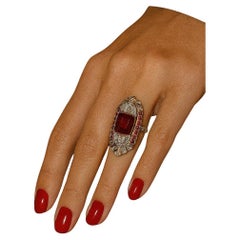 Anillo Art Déco Vintage Bochic "Capri" de rubíes y diamantes en oro de 18 quilates y plata