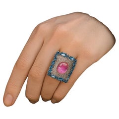 Bochic “Capri” Vintage Ruby & Diamond & Blue Topaz Ring Set In 18K Gold & Silver