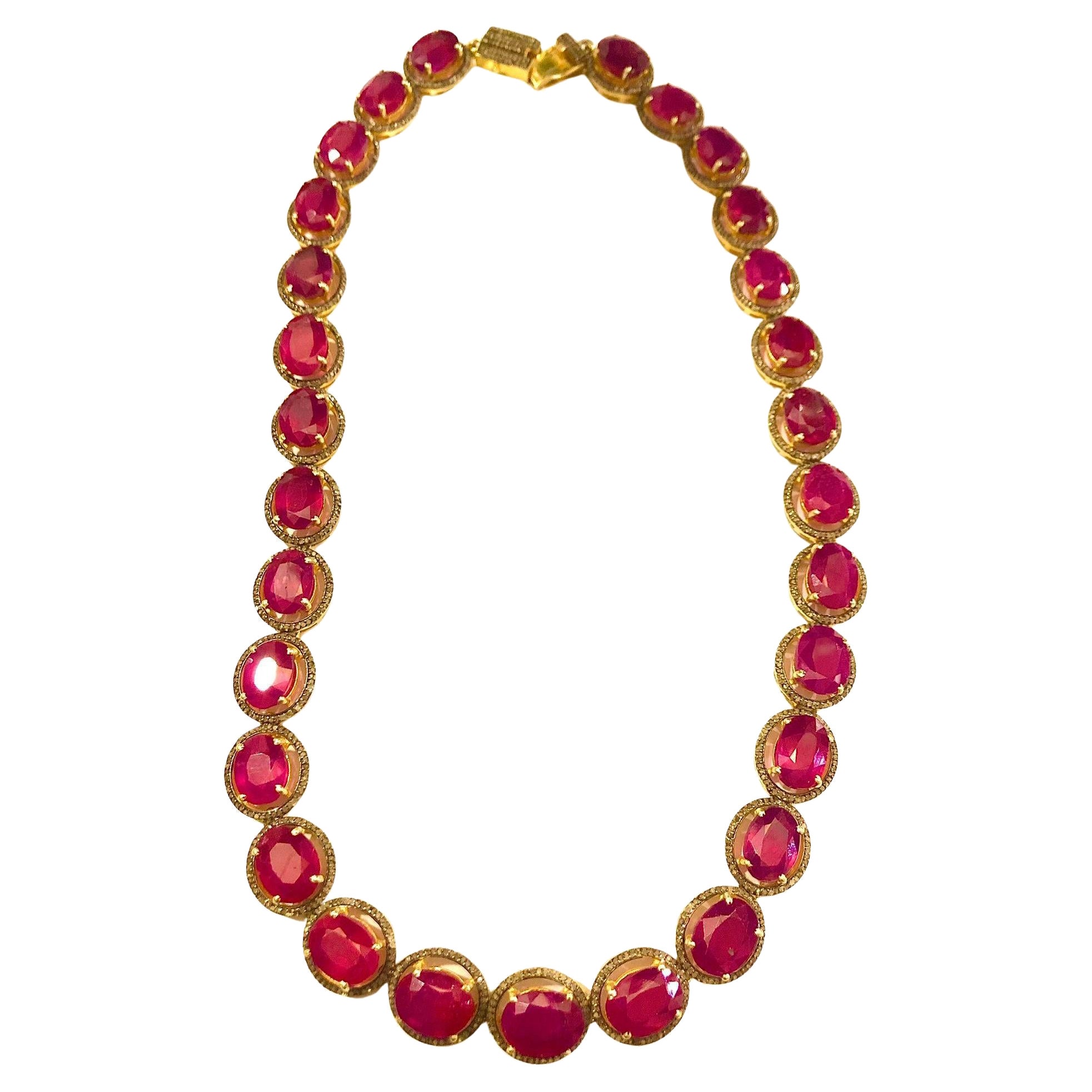 Bochic “Capri” Vintage Ruby 
Diamond Necklace 
Earring Set 18K Gold 
Silver For Sale