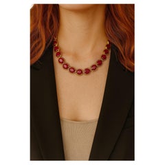 Bochic “Capri”  Vintage Ruby & Diamond Necklace & Earring Set 18K Gold & Silver