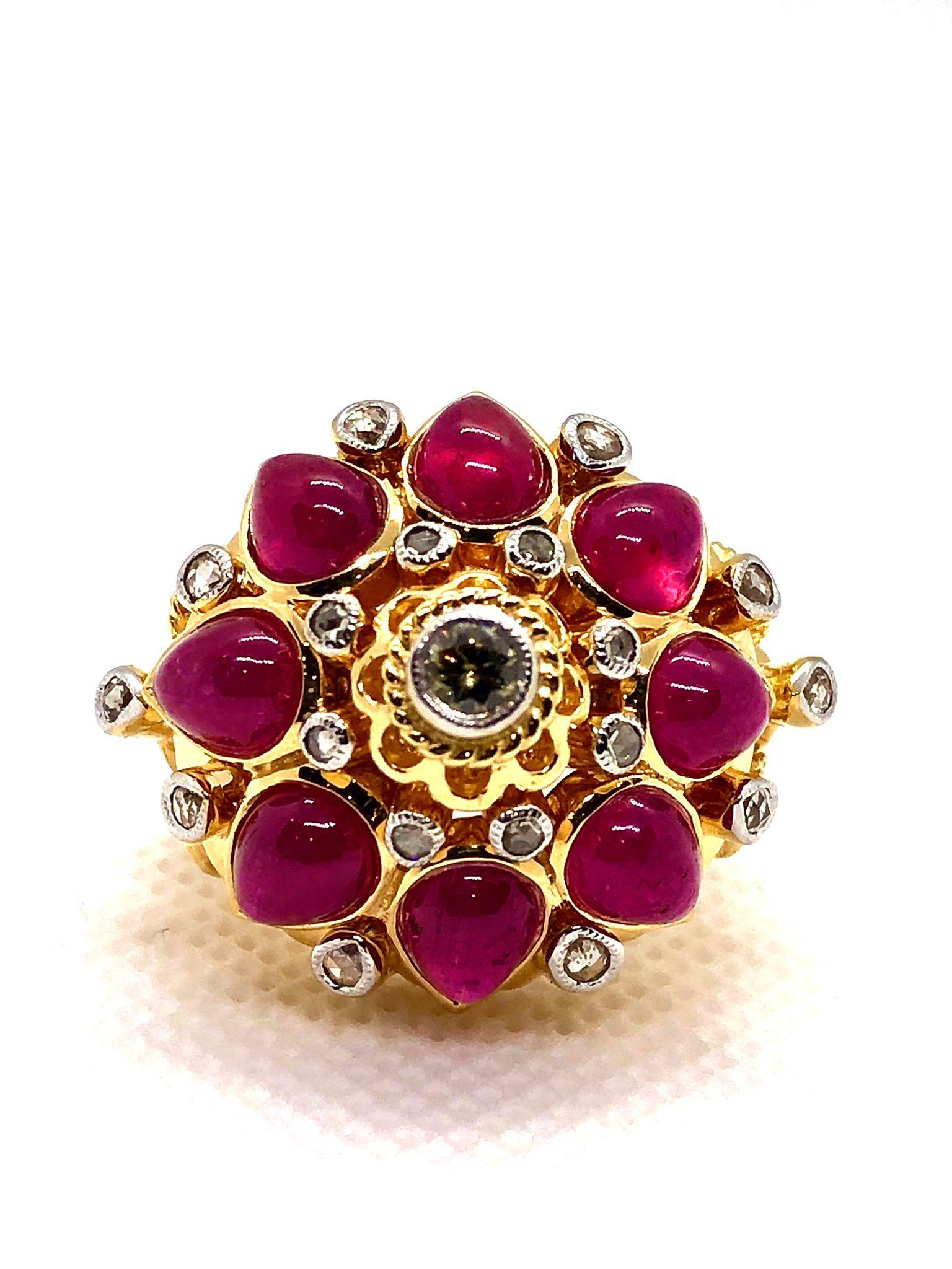 Bochic “Capri��” Vintage Ruby & Diamond Ring Set In 18K Gold & Silver 

Natural Ruby
7.00 carats 
Natural Diamonds 
2.00 carats 

This Ring is from the 