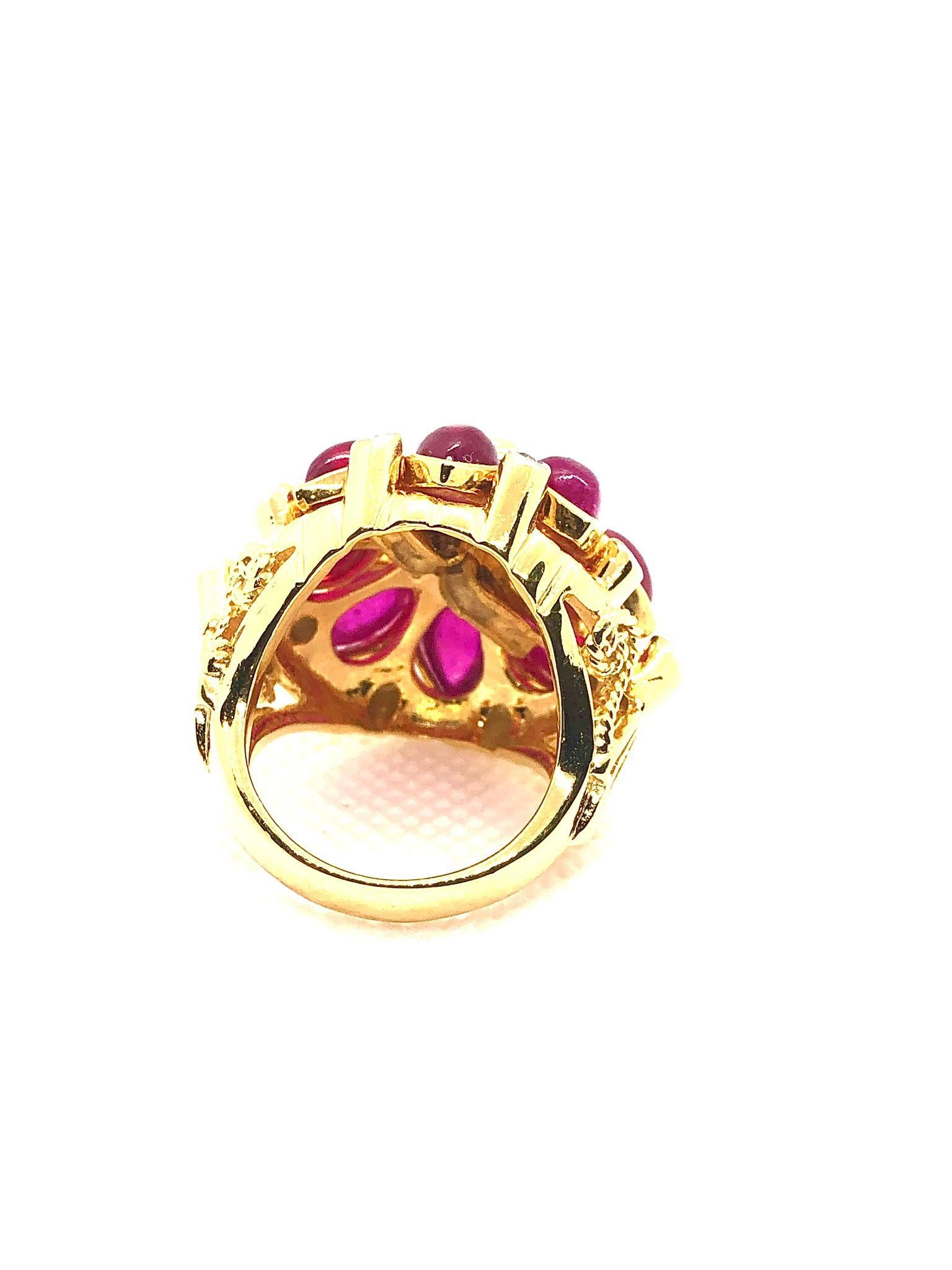 Brilliant Cut Bochic “Capri” Vintage Ruby & Diamond Ring Set In 18K Gold & Silver For Sale